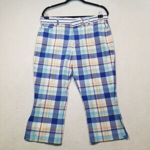 Junction West Size 12 Capri Pants Blue Madras Plaid Belt Preppy Beach Coastal